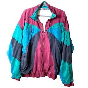 Athletic Works SILK Windbreaker Jacket Colorful Retro Men's Size Large Throwback